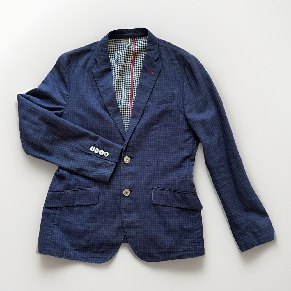 J.Lindeberg Slate Blue Checked Blazer with Red Trim